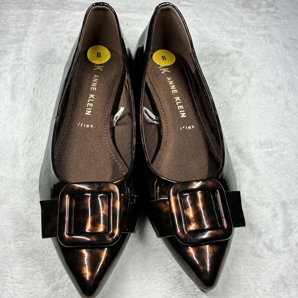 New Anne Klein Karisma Tortoise Shell Pointed Toe iFlex Flats Buckle Shoes 8M - Picture 2 of 10